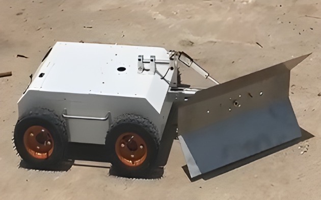 Wheeled robot platform with plow blade side view